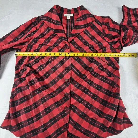 Coldwater Creek Womens Red Buffalo Plaid 3/4 Sleeve Blouse 18W Holiday Office - Picture 8 of 9